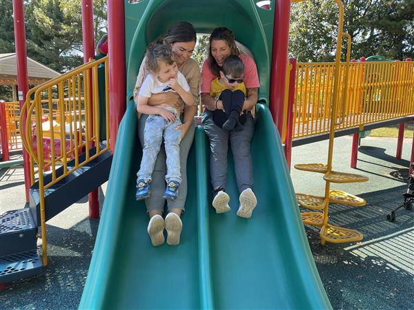 We are loving these cooler afternoons, and sliding with our teachers!